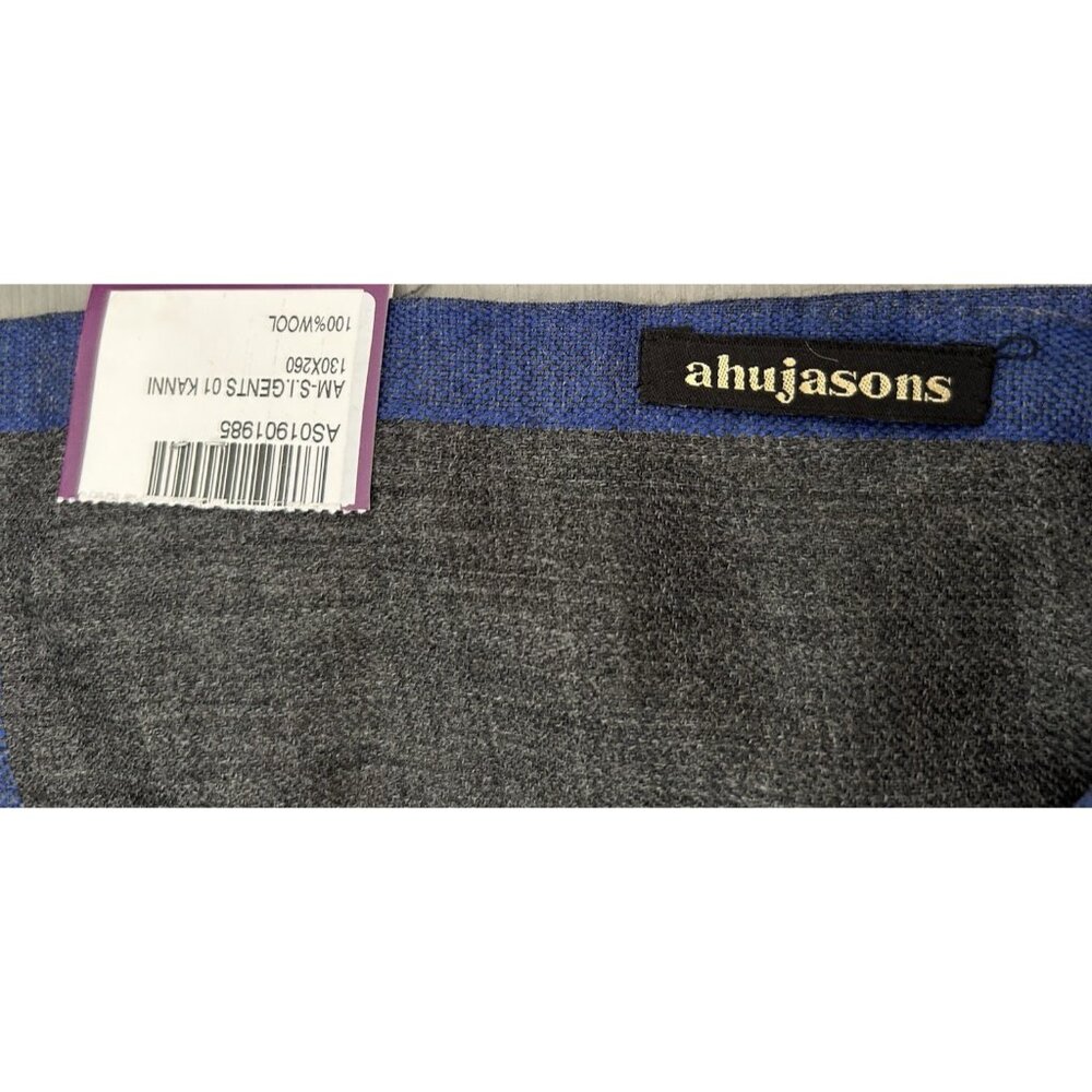 NWT Ahujasons Scarf Womens One Size Heather Gray & Blue 100% Wool Wrap Shawl